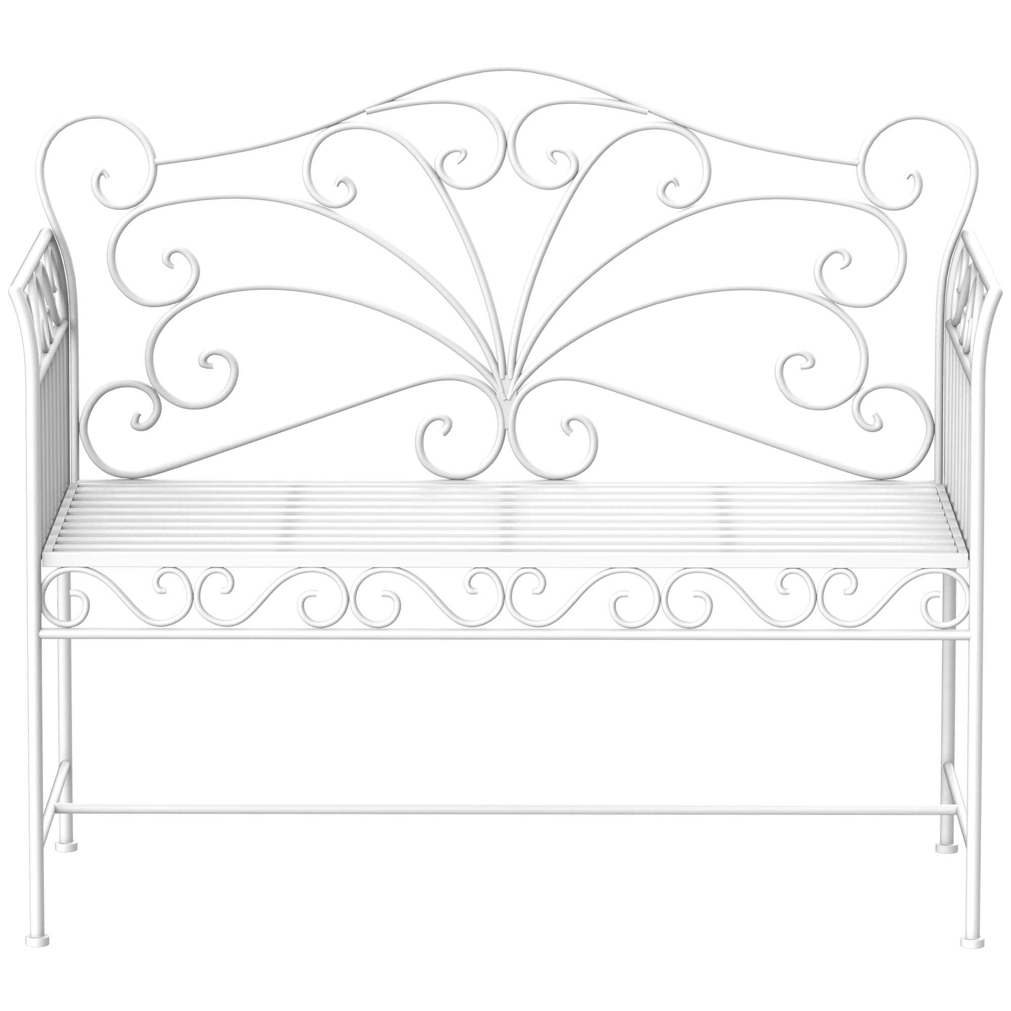 Garden 2 Seater Metal Bench Park Seating Outdoor Furniture Chair w/ Decorative Backrest White
