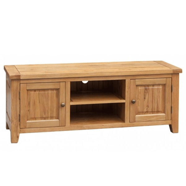 Wycombe Solid Oak Finish Straight TV Stand Storage - Wood
