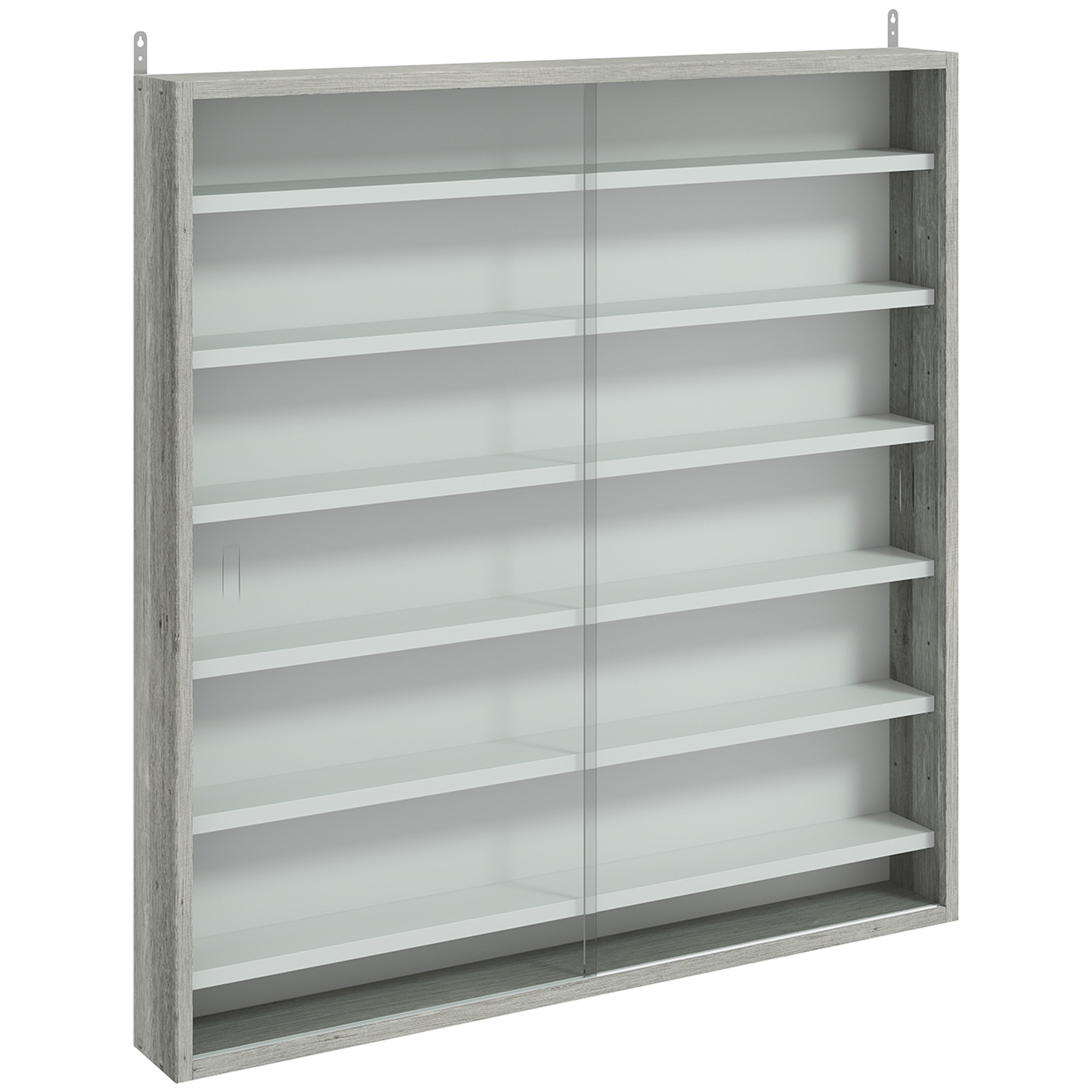 HERON Six Shelf Display Cabinet with Glass Doors Graphite Wood Effect