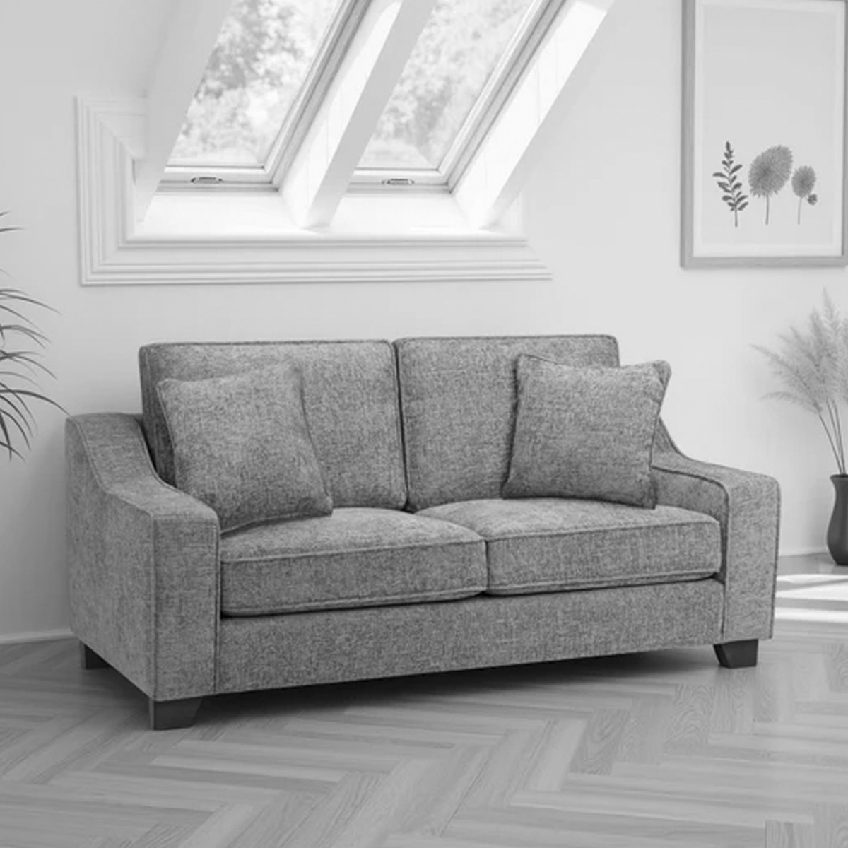 KAMILA Plush Fabric 3 Seater Sofa - Slate