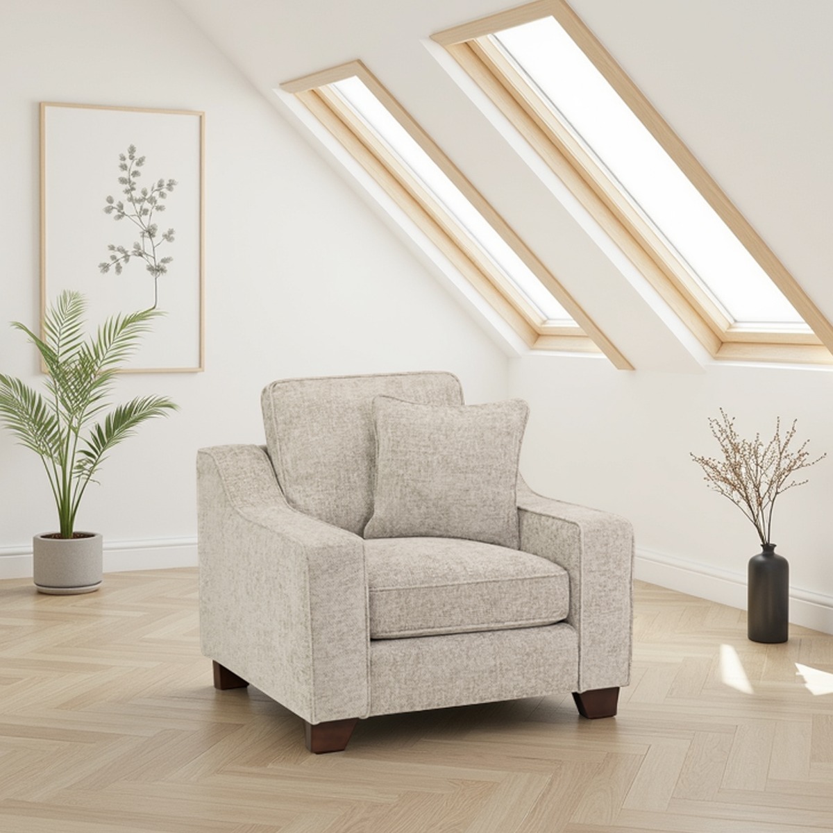 Armchair - KAMILA Plush Fabric Armchair Sofa Stone 104cm