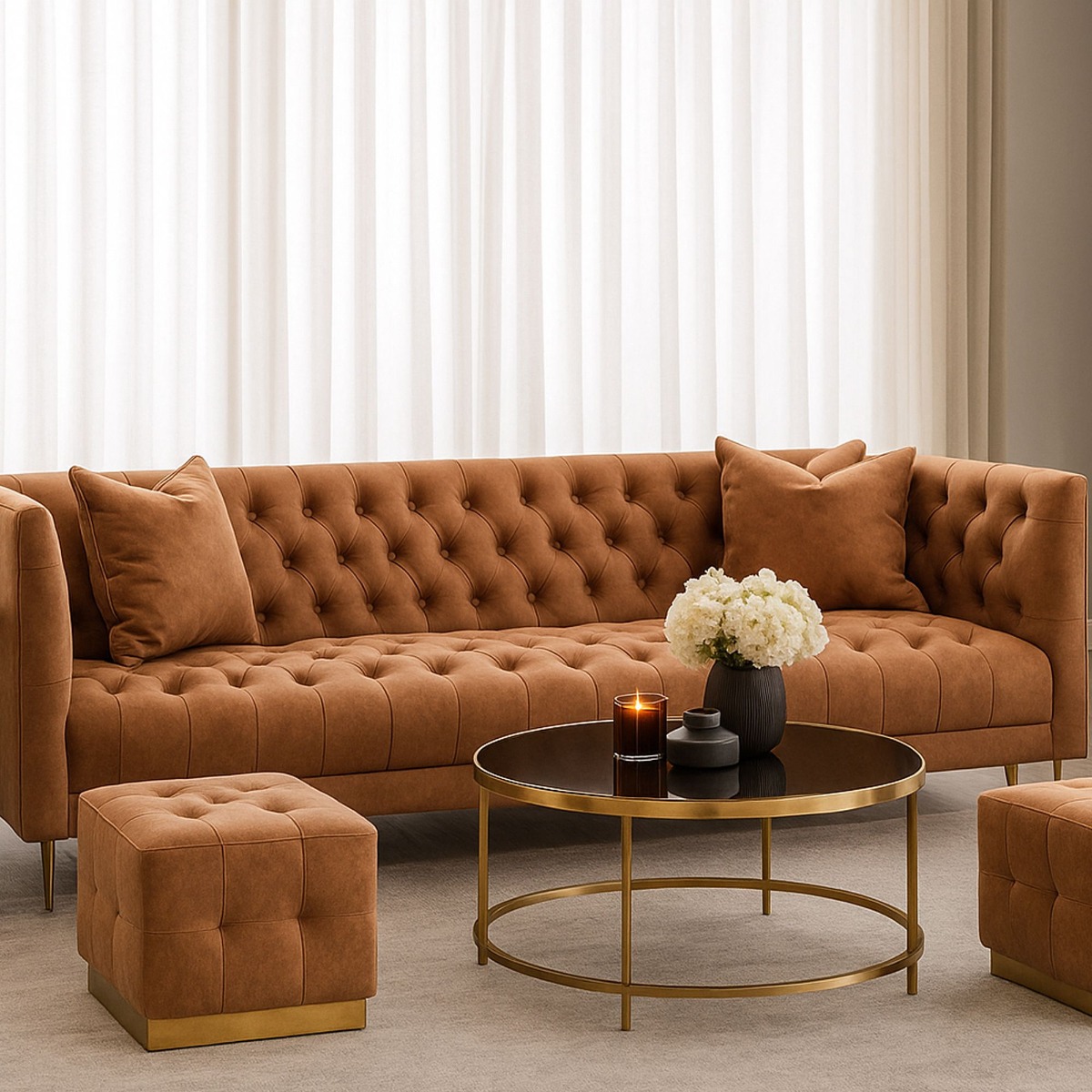 KENTMERE Leather 3 Seater Sofa - Brown