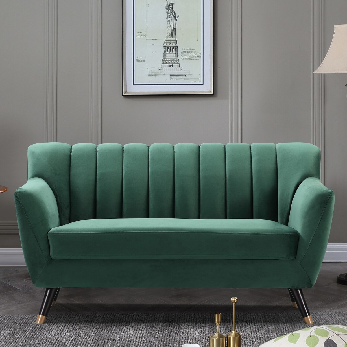 2 Seater Sofa - VIVENTO Velvet Fabric Sofa - Green
