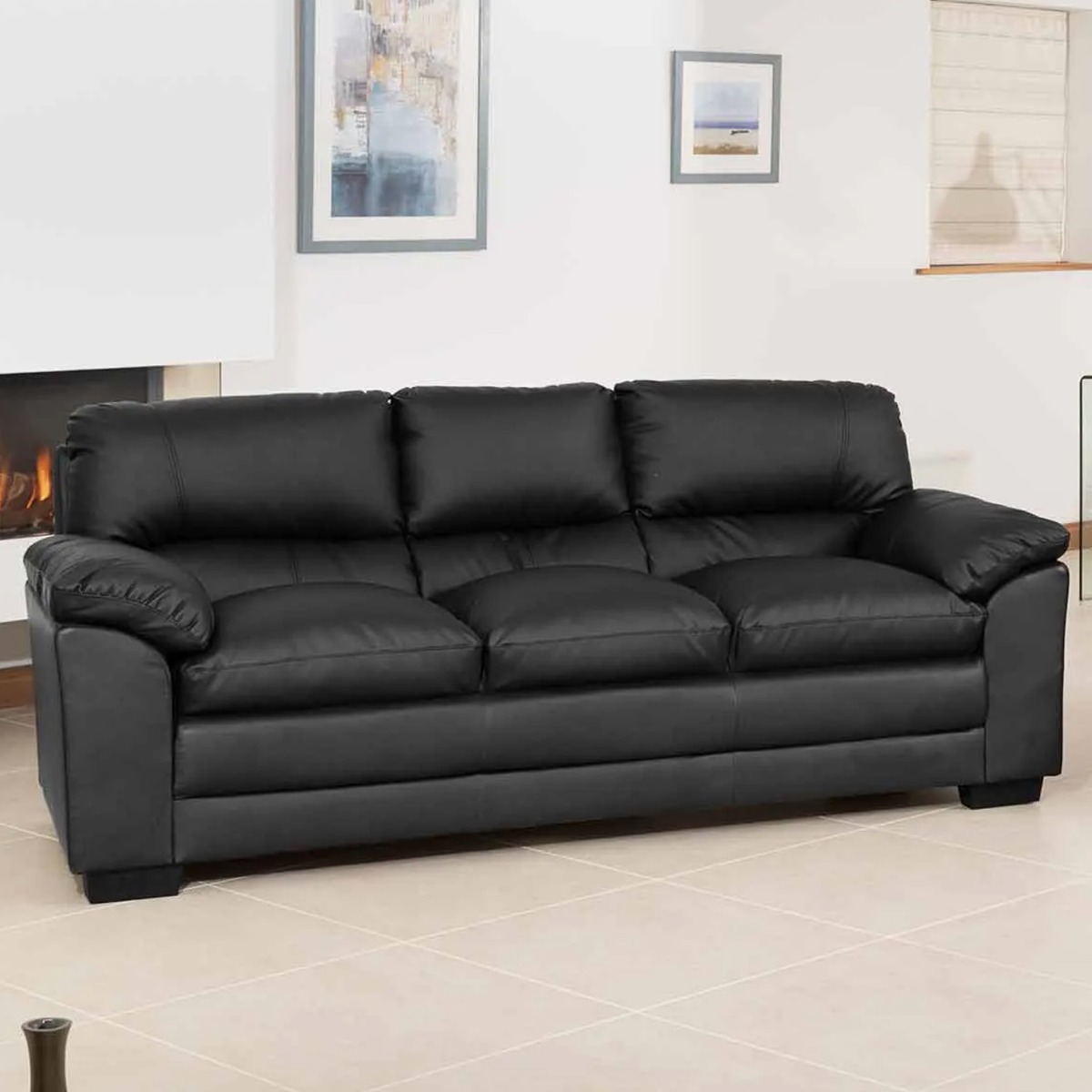 3 Seater Sofa Bed - LEVRANO Leather Sofa Bed - Black