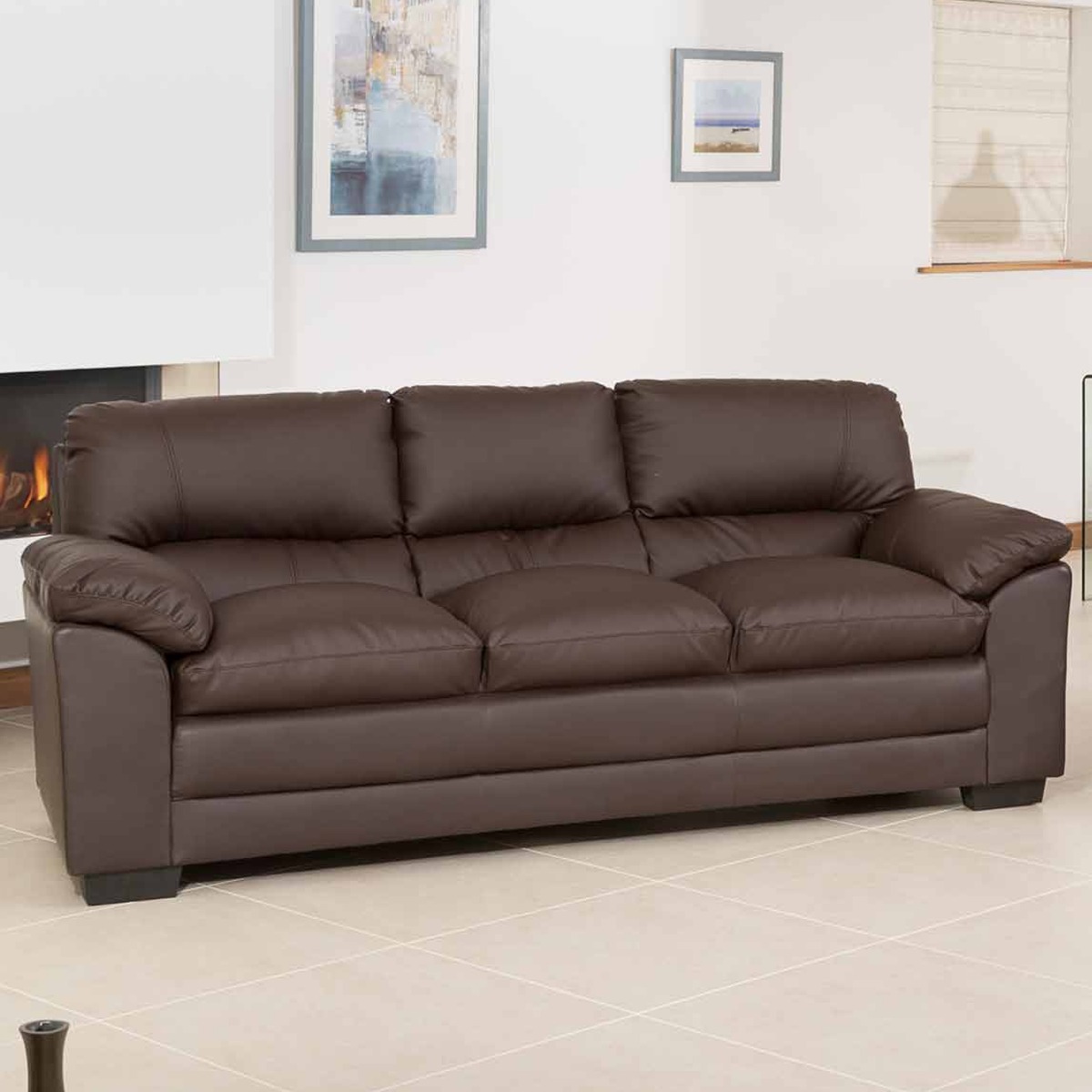 3 Seater Sofa Bed - LEVRANO Leather Sofa Bed - Brown