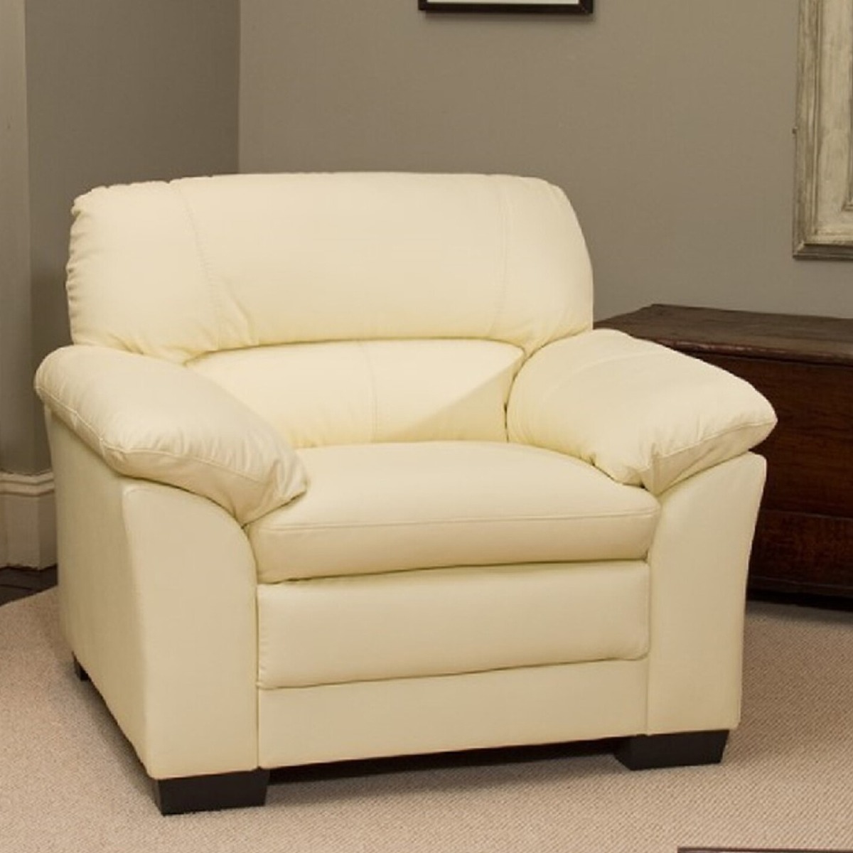 Armchair - LEVRANO Leather Chair - Cream