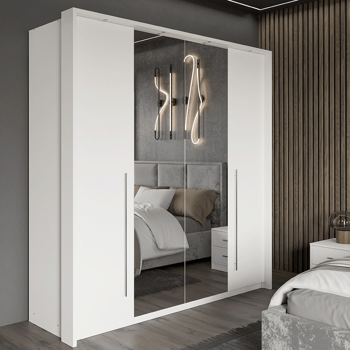 KIRKLEES 2 Door Mirrored Sliding Wardrobe White - 210cm