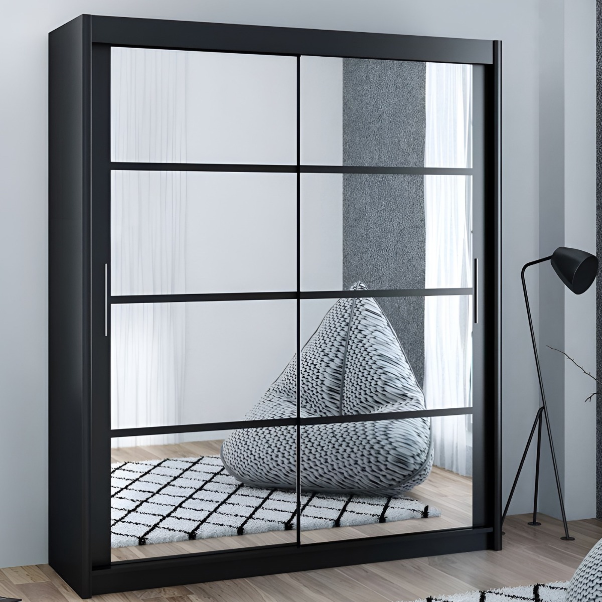 DEXTER 2 Door Mirrored Sliding Wardrobe Black - 160cm