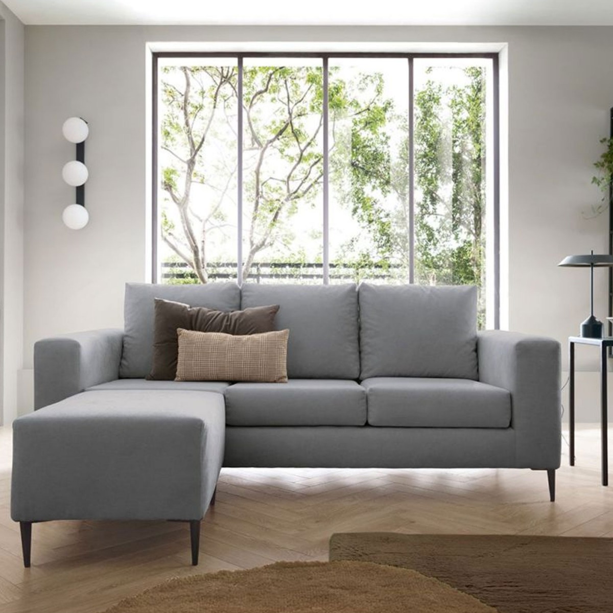 ROCKY Fabric 4 Seater L Shaped - Reversible Corner Sofa - Cool Grey