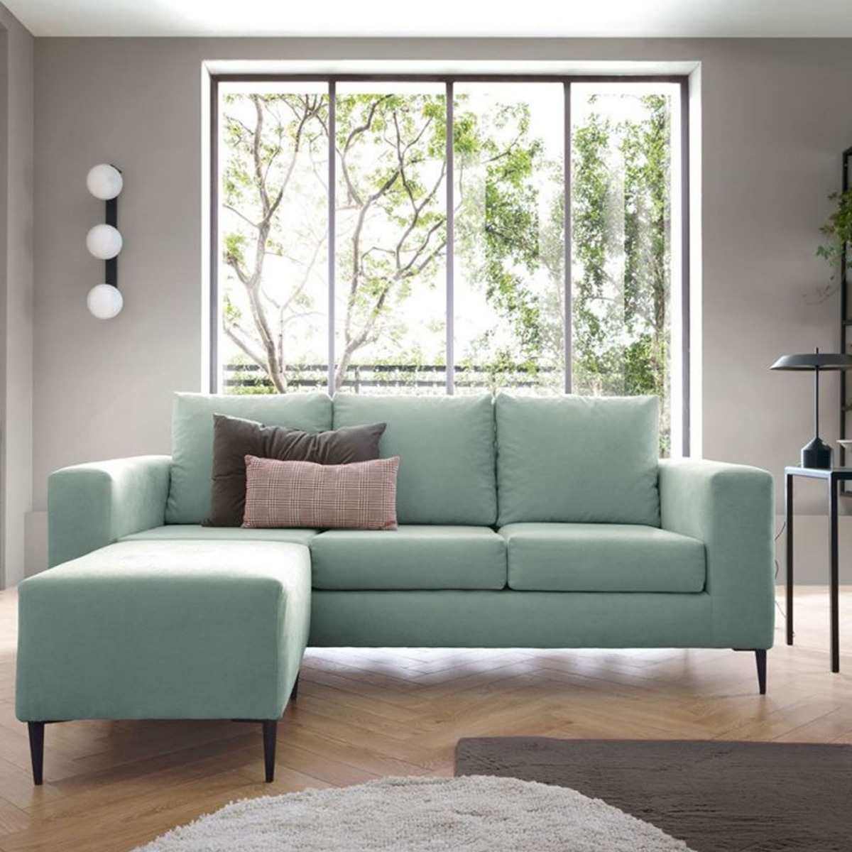 ROCKY Fabric 4 Seater L Shaped - Reversible Corner Sofa - Pistachio Green