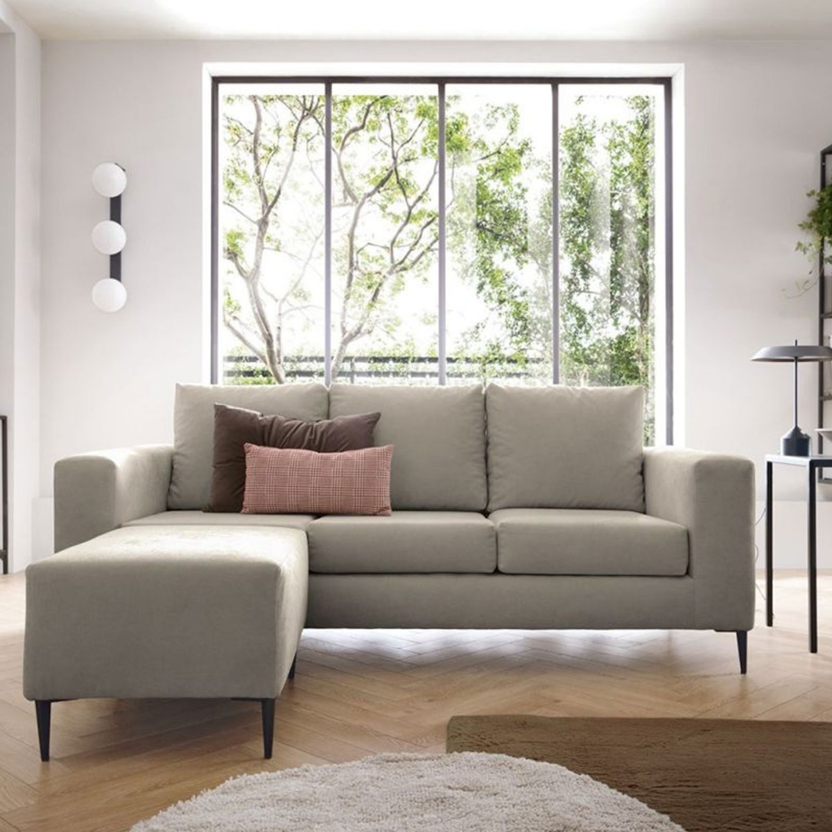 ROCKY Fabric 4 Seater L Shaped - Reversible Corner Sofa - Sand