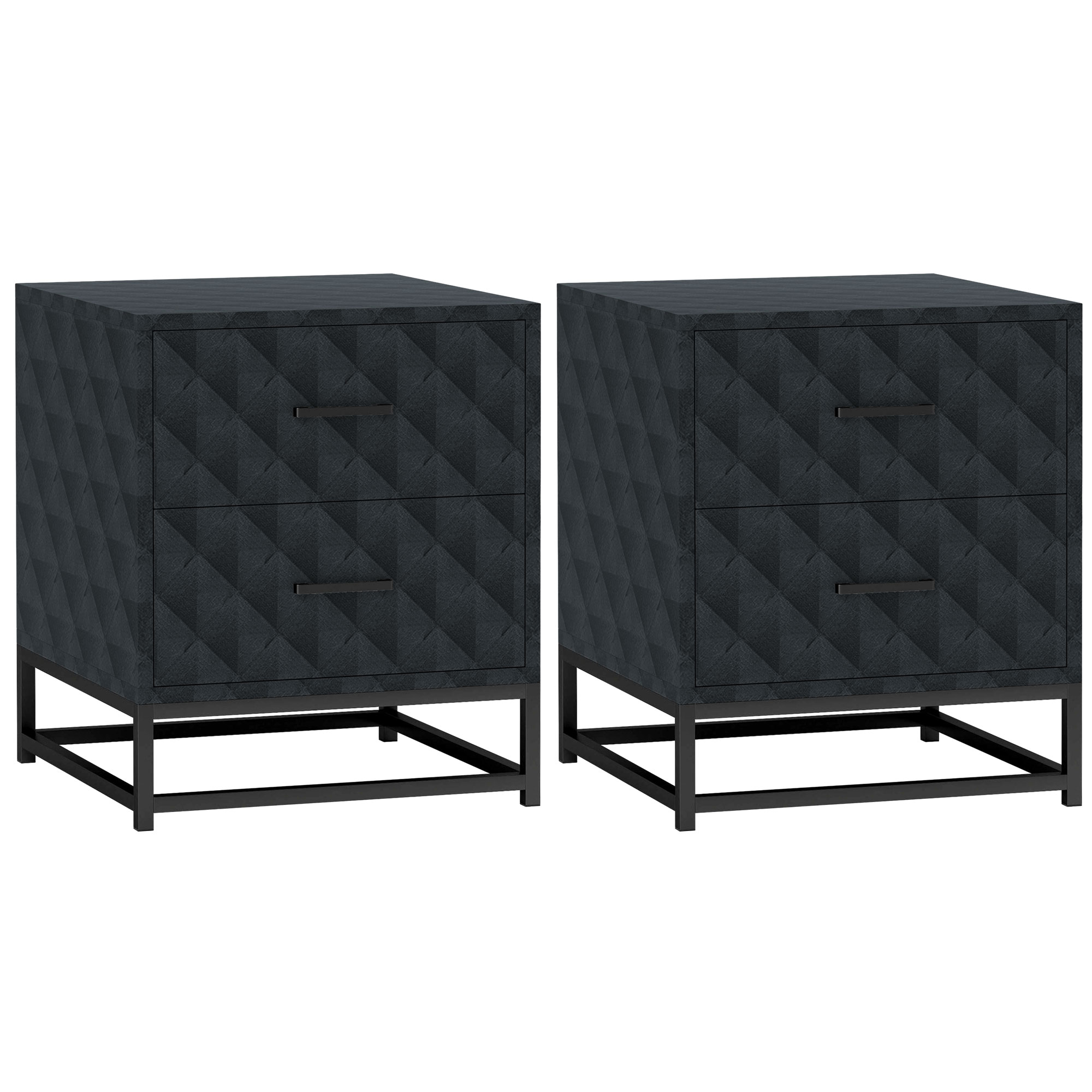 HERON Bedside Tables Set of 2 Modern Bedside Table Nightstand Black