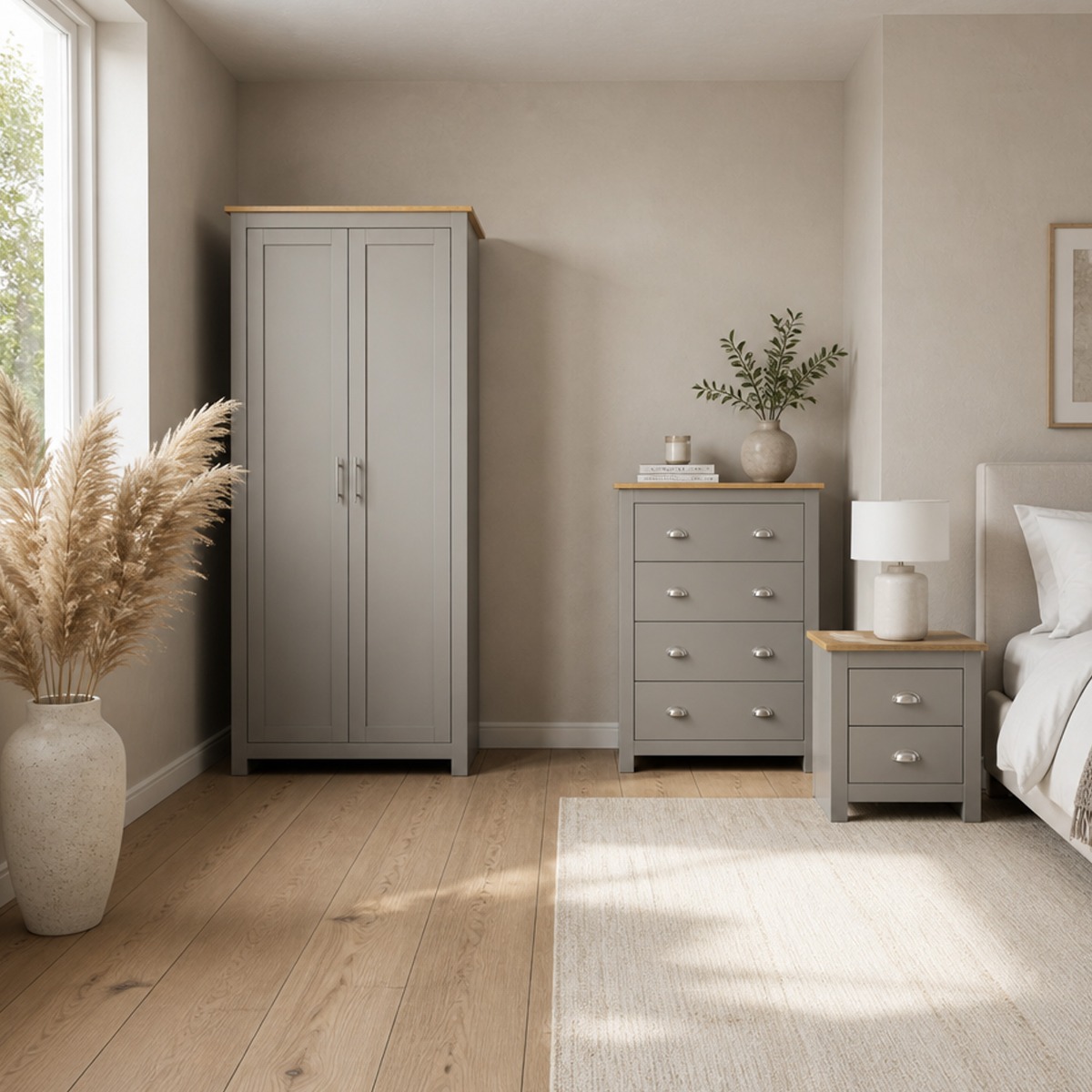 LEVIS 2 Door Wardrobe Set 3 Piece - Grey