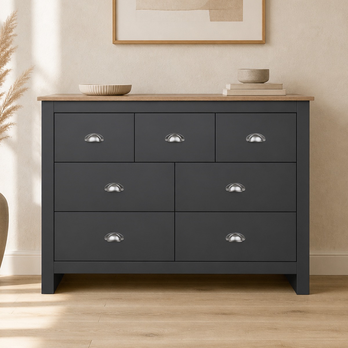 LEVIS Blue Chest of Drawers - Large-sized, 7 Drawers