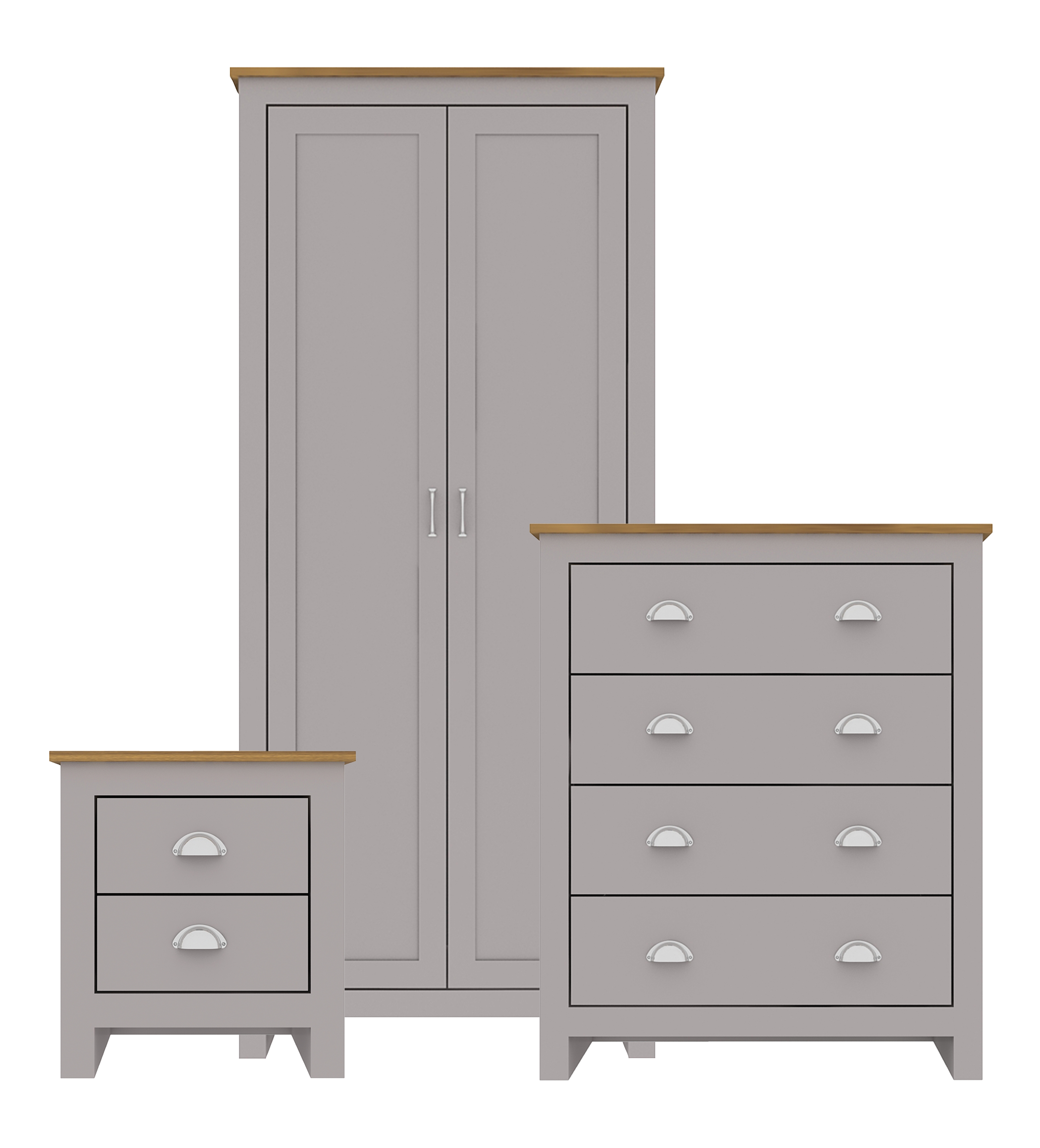 LOUIS 2 Door Wardrobe Set 3 Piece - Grey