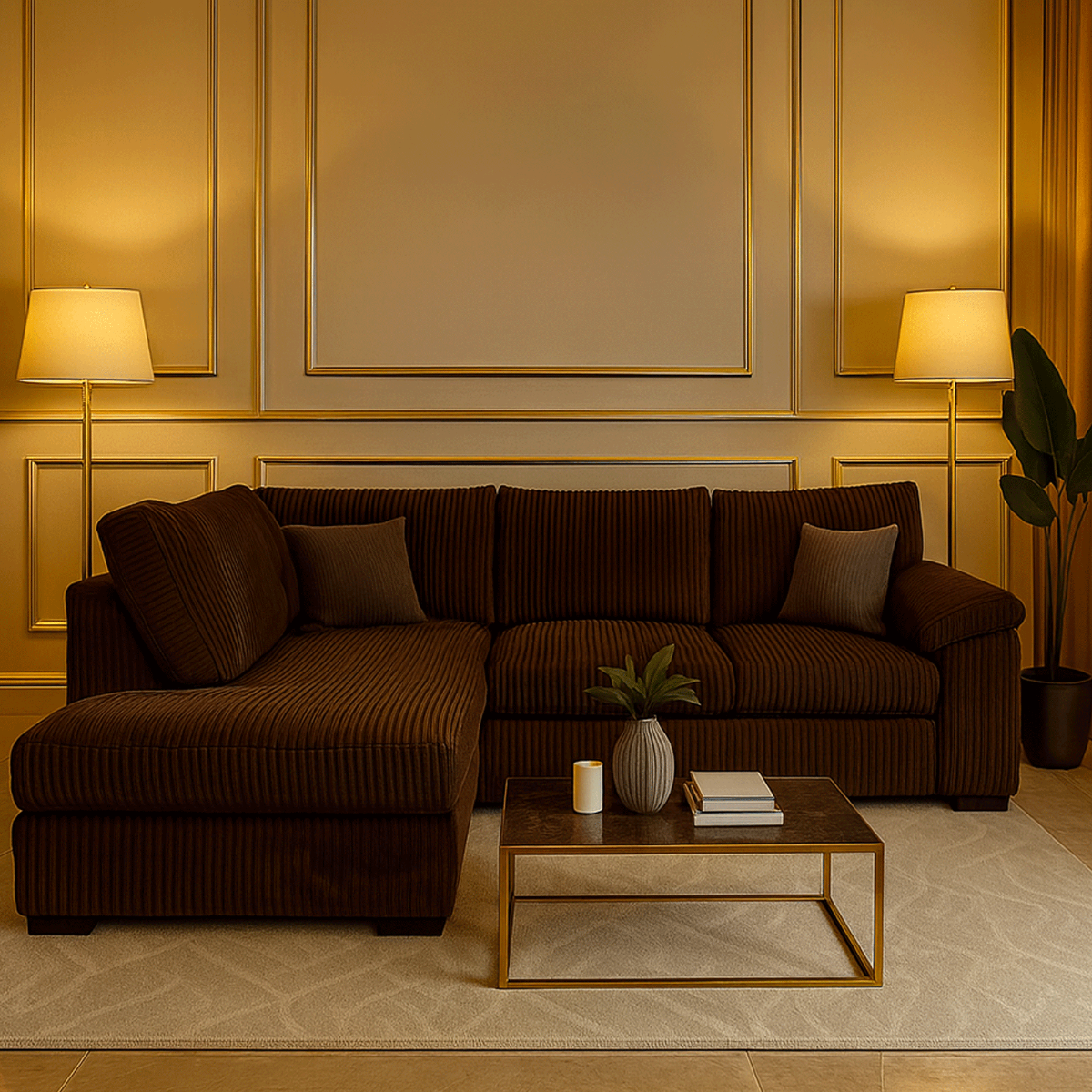 CORDURA Large Jumbo Cord Corner Sofa - L Shaped - Left Hand Facing - Fullback - Brown
