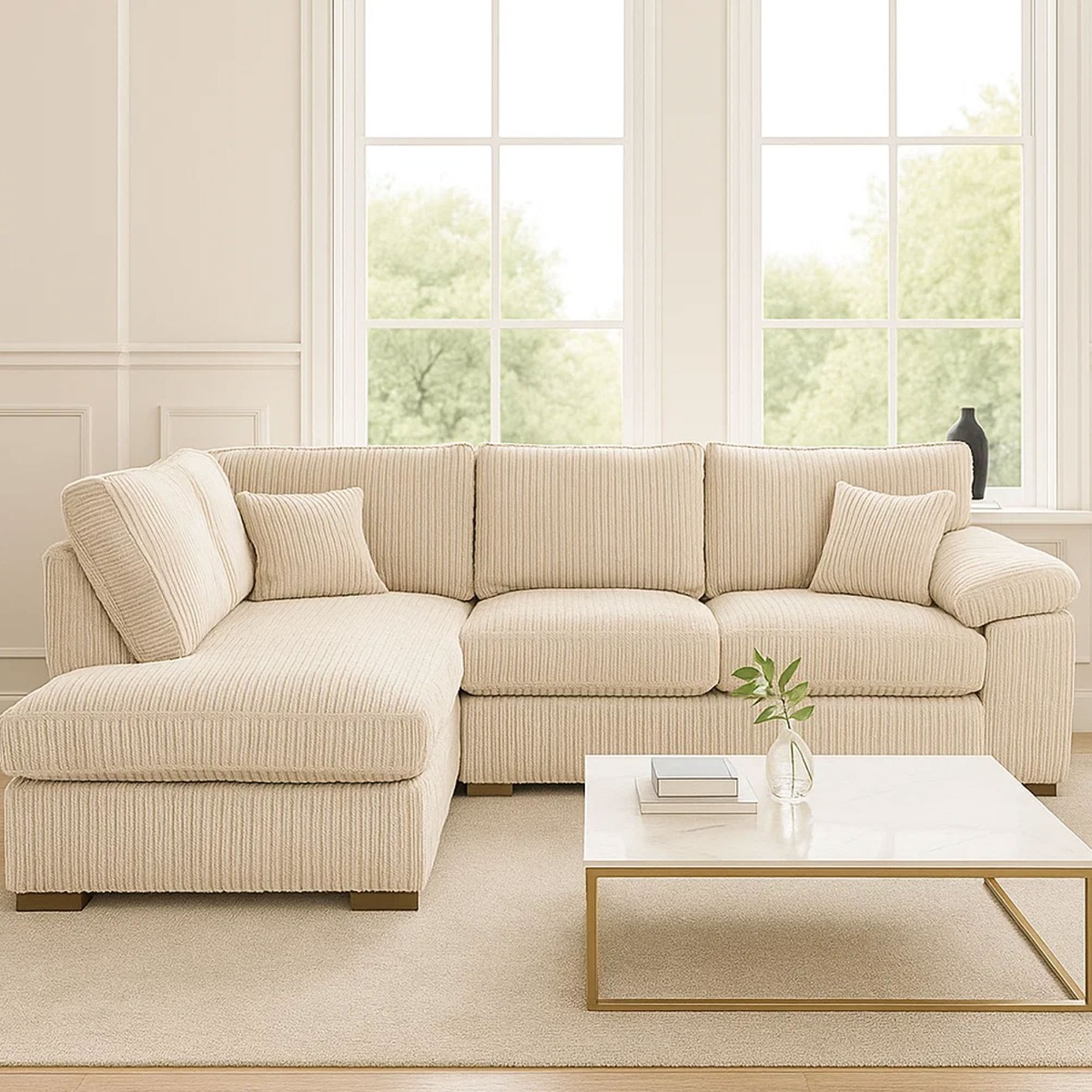 CORDURA Jumbo Cord Corner Sofa - L Shaped - Left Hand Facing - Fullback - Cream