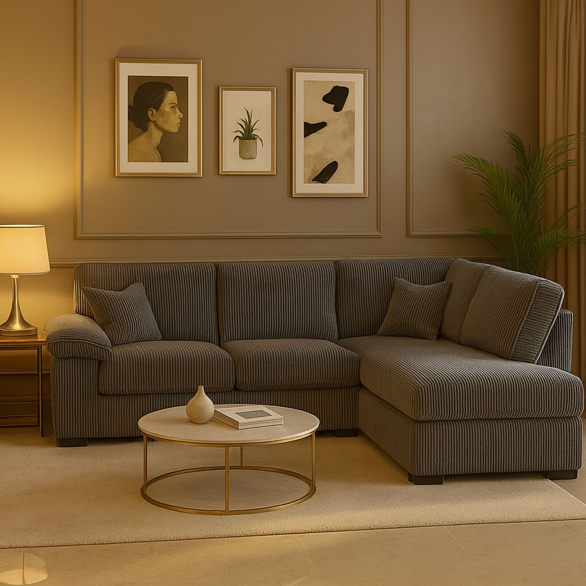 CORDURA Large Jumbo Cord Corner Sofa - L Shaped - Right Hand Facing - Fullback - Grey