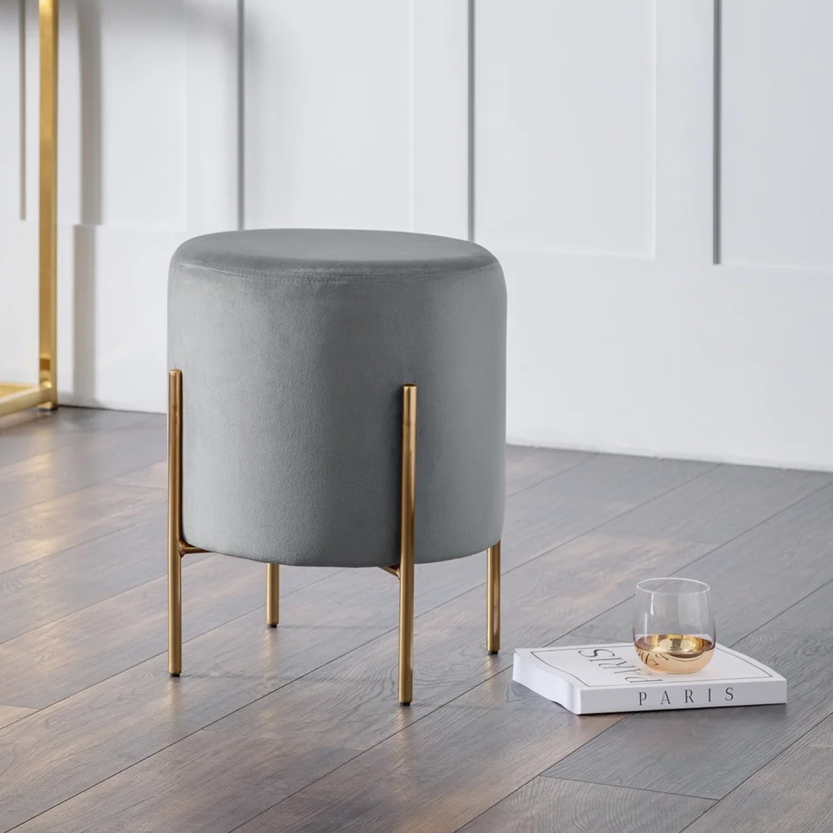 Harrogate Unique Design Gold Legs Stool - Grey