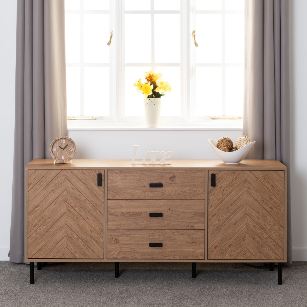 Leon 2 Door 3 Drawer Sideboard - Oak Effect