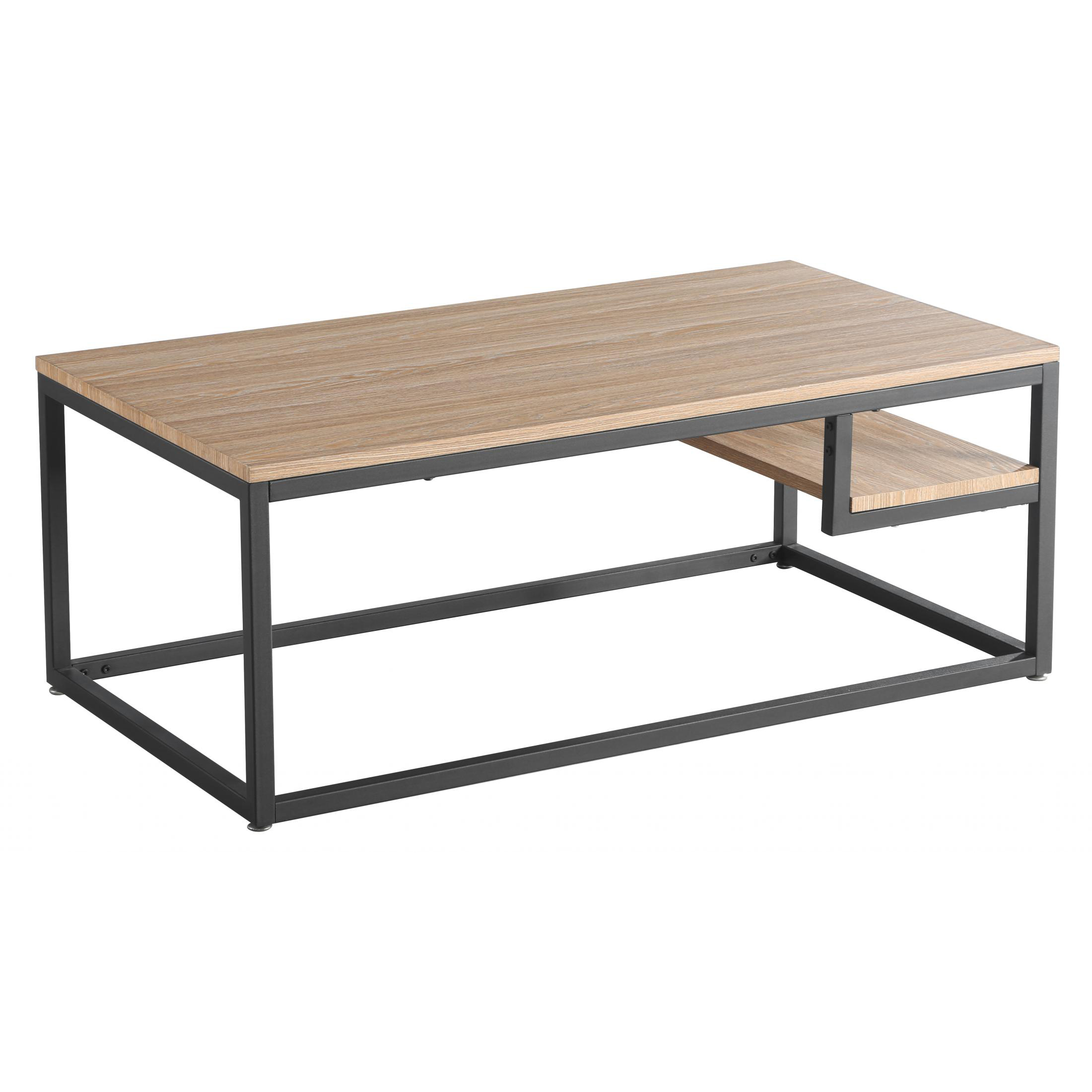 Guildford Latte Oak Coffee Table with Shelves Modern Black Legs