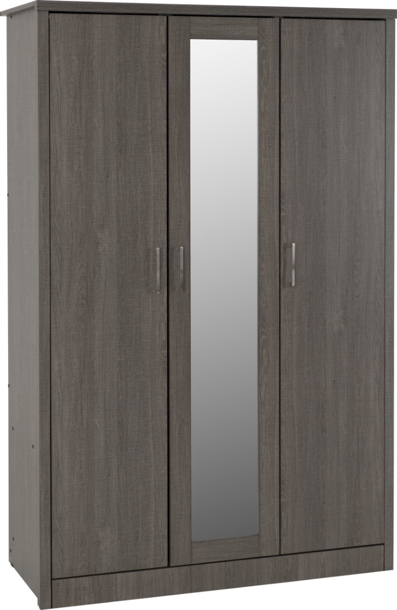 LISKEARD 3 Door Mirrored Wardrobe Grey Oak - 120cm