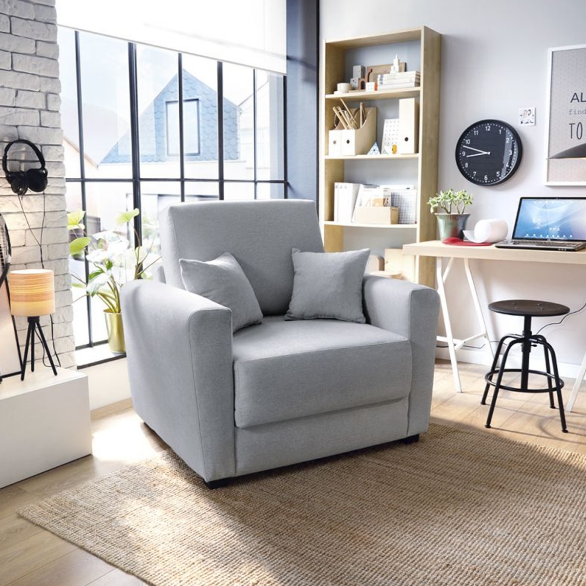 BRISTOL Velvet Single Sofa Bed - Light Grey