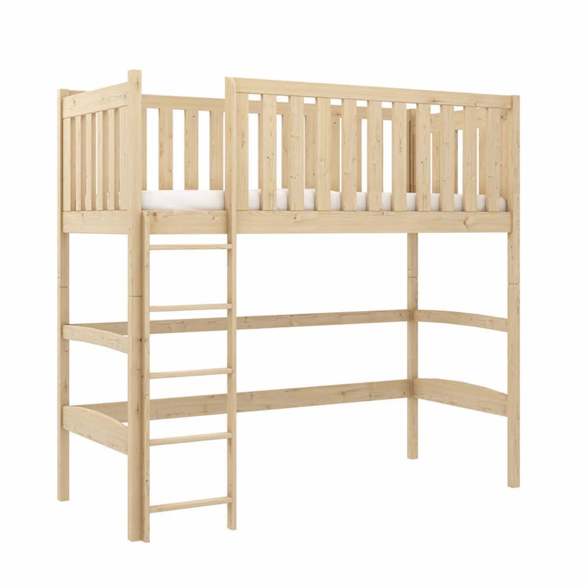 Everett Felix Wooden Loft Bed with Foam Mattress - Pine