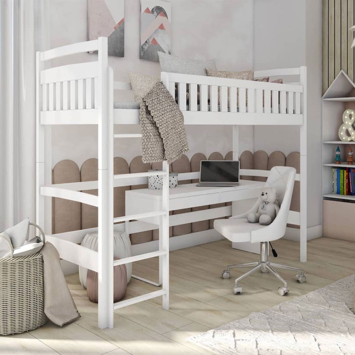 Winston Knox Wooden Loft Bed with Foam Mattress - White