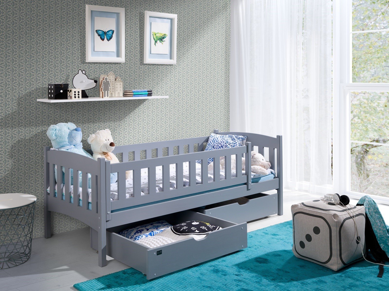 Arman Solid Wooden Single Storage Bed Frame with Bonnell Foam Mattress - Grey