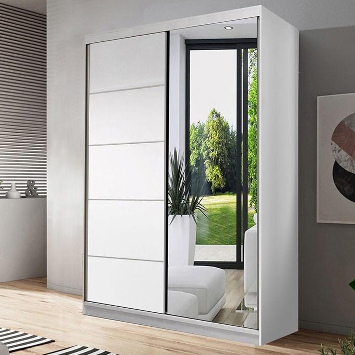 NISSAN II 2 Door Mirrored Sliding Wardrobe White Matt - 120cm