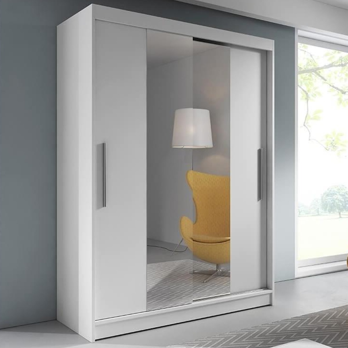 VERCELLI 2 Door Mirrored Sliding Wardrobe White Matt - 150cm