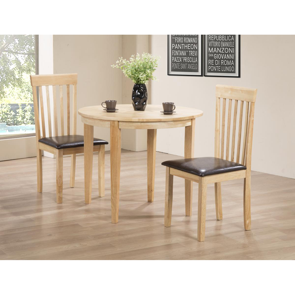 Scottsdale Contemporary Comfort Pair of Wooden Dining Chairs with PU Seating in Natural