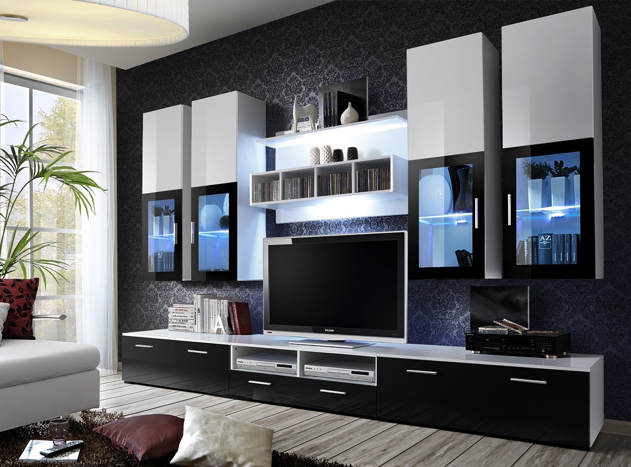 Harp Entertainment Unit - Black Gloss and White Gloss