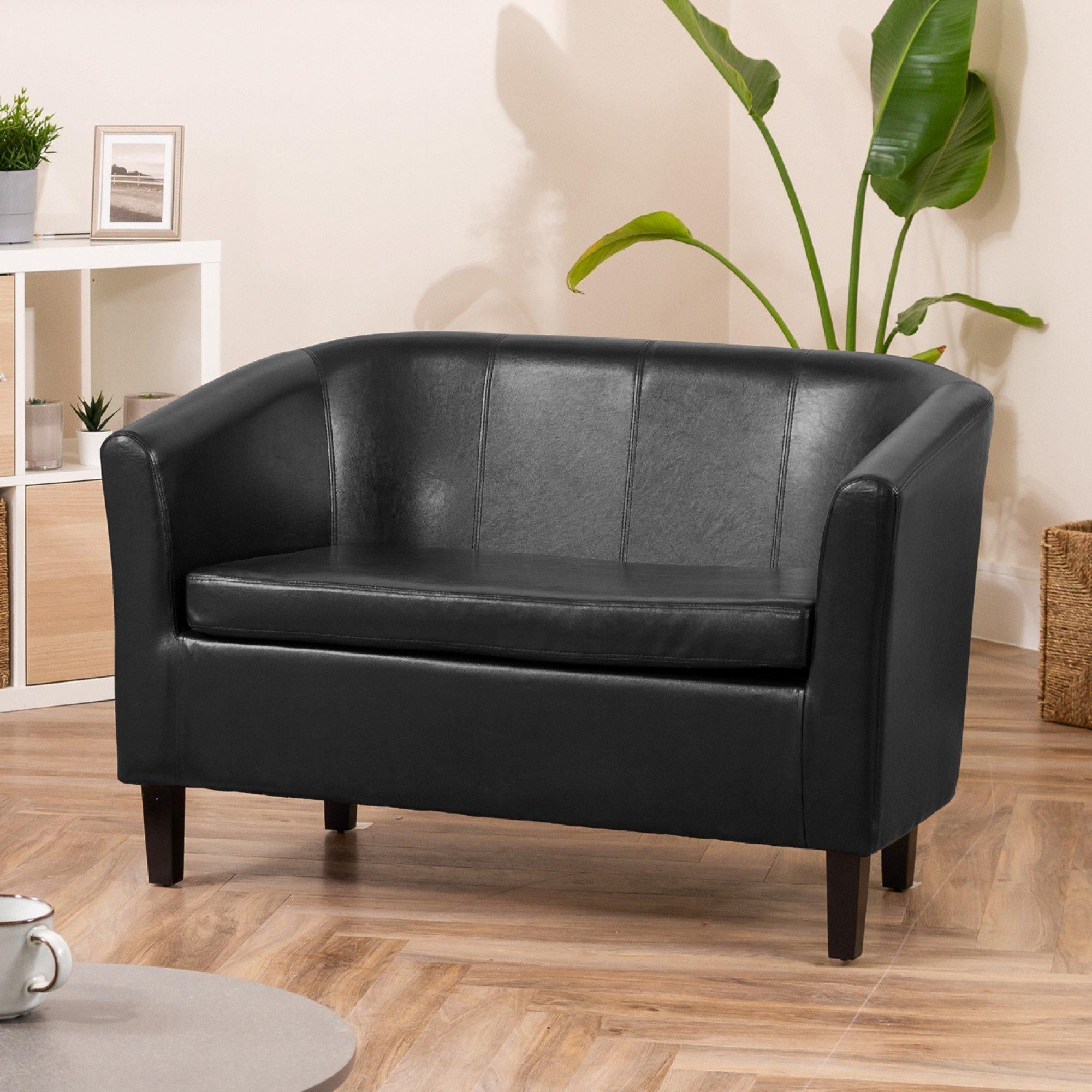 2 Seater Sofa - BELLTANO PU Leather Sofa - Black