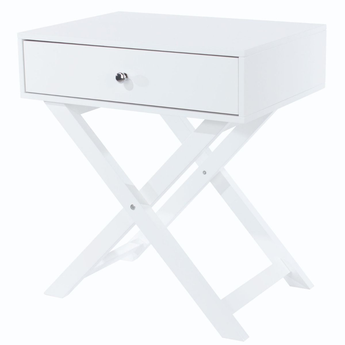 Bedside Table - ALVA 1 Drawer Nightstand White 55cm