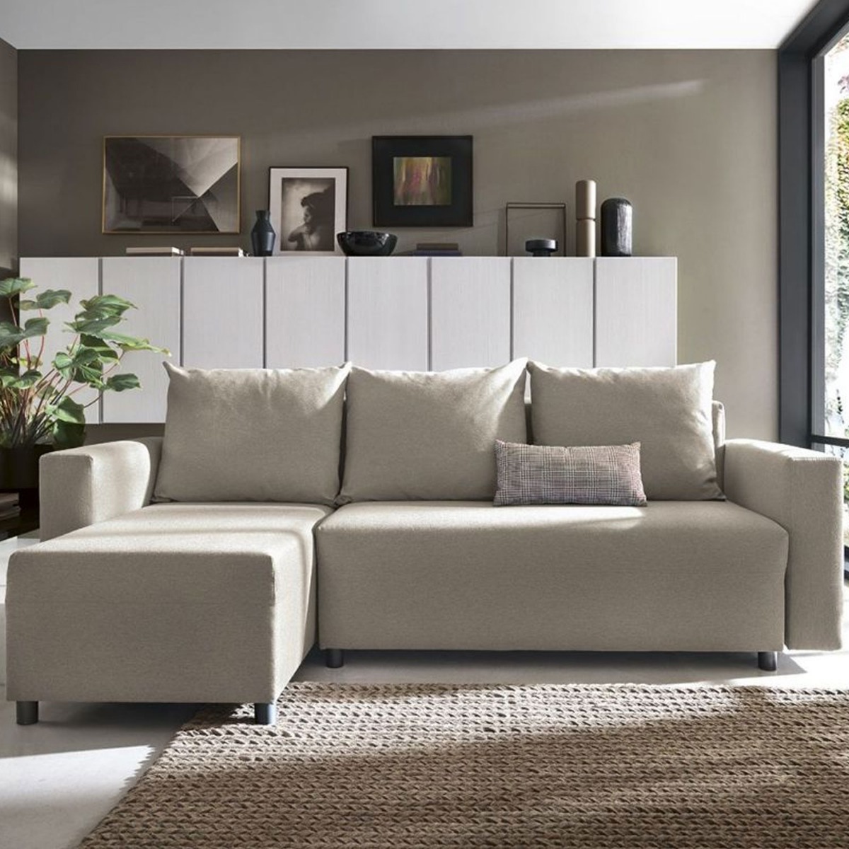 MILTON Fabric 4 Seater L Shaped - Left Hand Facing Corner Sofa - Sand