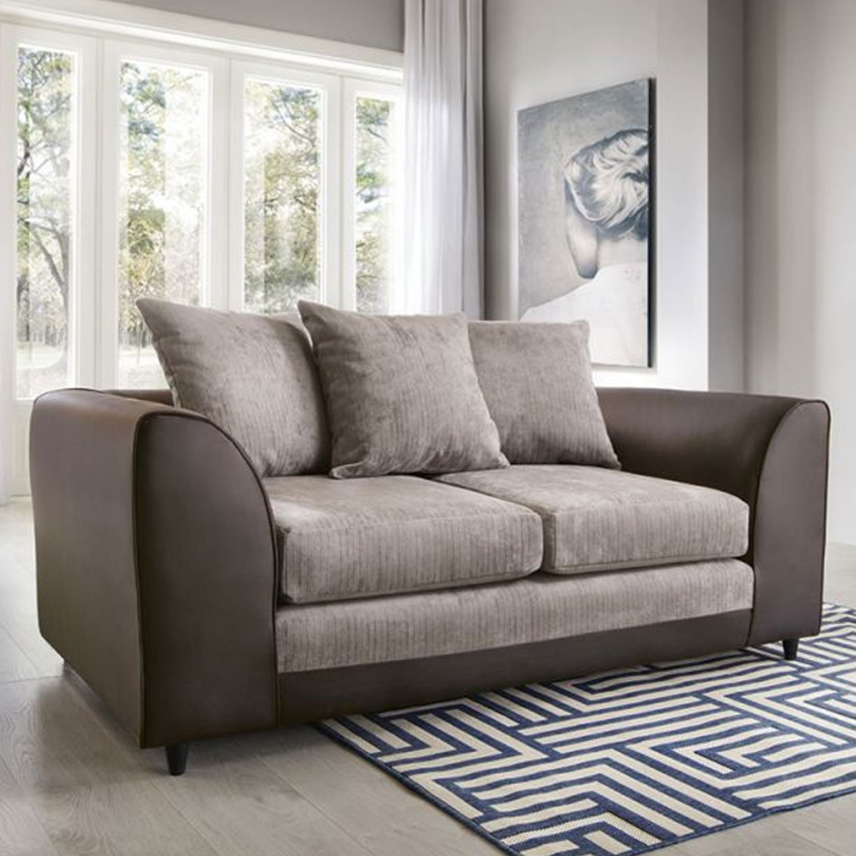 LINACRE 2 Seater Sofa - Brown and Beige