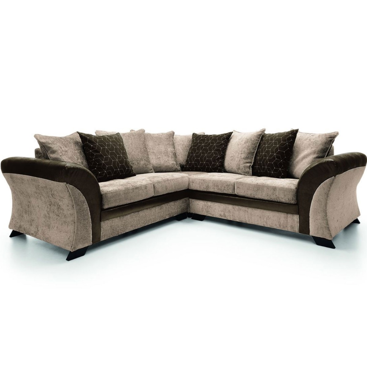 Lloyd Crushed Chenille Corner Sofa - Brown and Beige