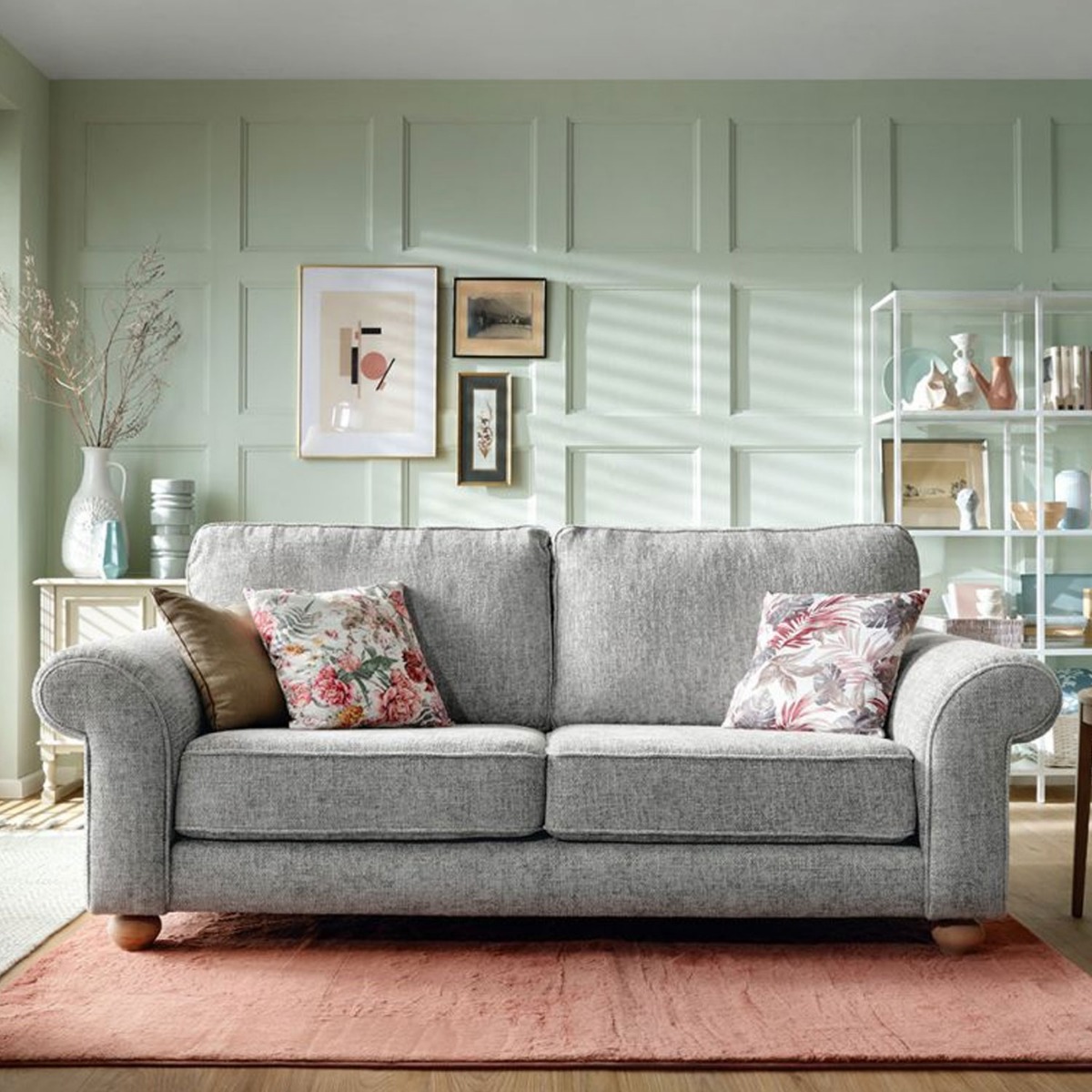 ZAZZLES Chenille Fabric 3 Seater Fullback Sofa - Ash Grey