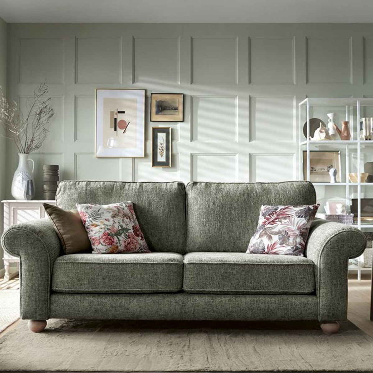 ZAZZLES Chenille Fabric 3 Seater Fullback Sofa - Rifle Green