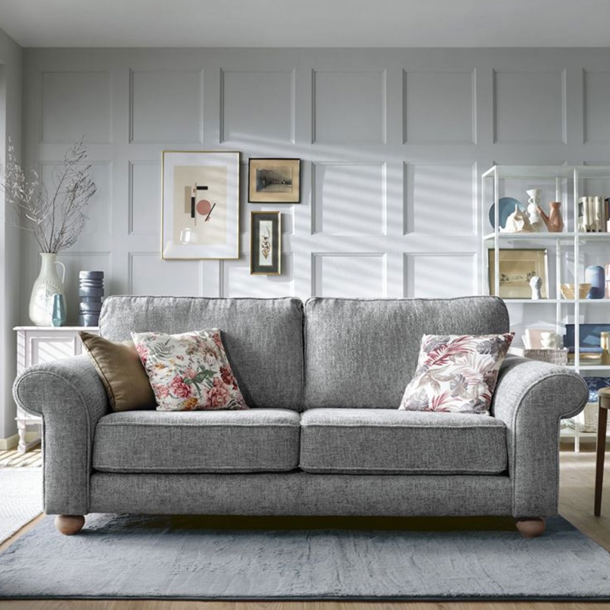 ZAZZLES Chenille Fabric 3 Seater Fullback Sofa - Steel Grey