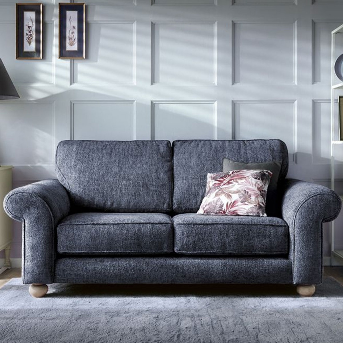 ZAZZLES Chenille Fabric 2 Seater Fullback Sofa - Dark Blue