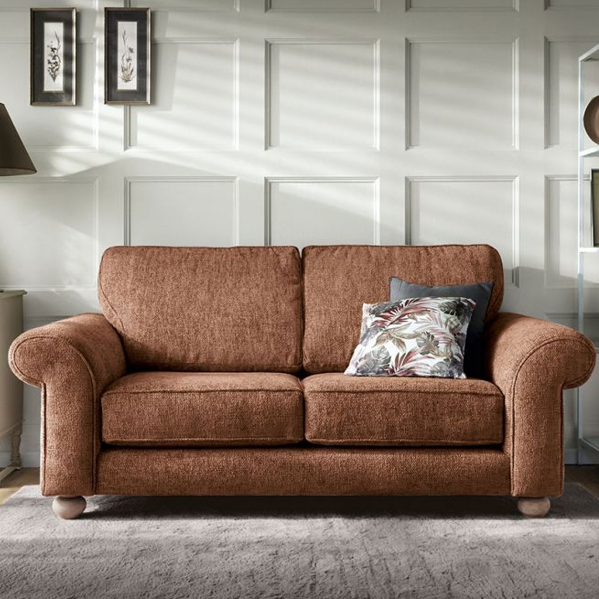 ZAZZLES Chenille Fabric 2 Seater Fullback Sofa - Burnt Orange