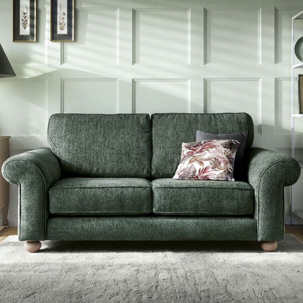 ZAZZLES Chenille Fabric 2 Seater Fullback Sofa - Jungle Green