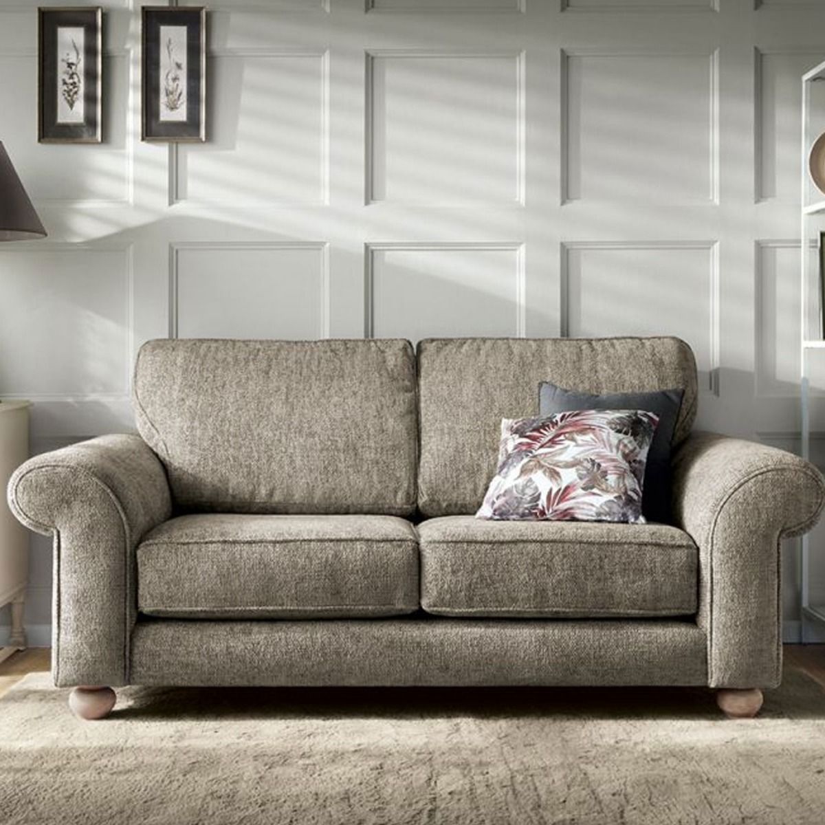 ZAZZLES Chenille Fabric 2 Seater Fullback Sofa - Taupe