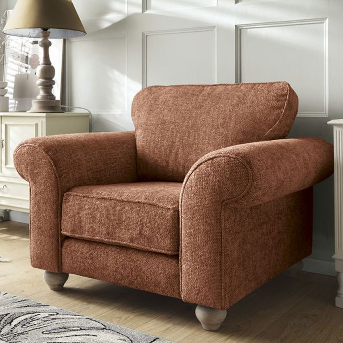 ZAZZLES Chenille Fabric Armchair - Burnt Orange