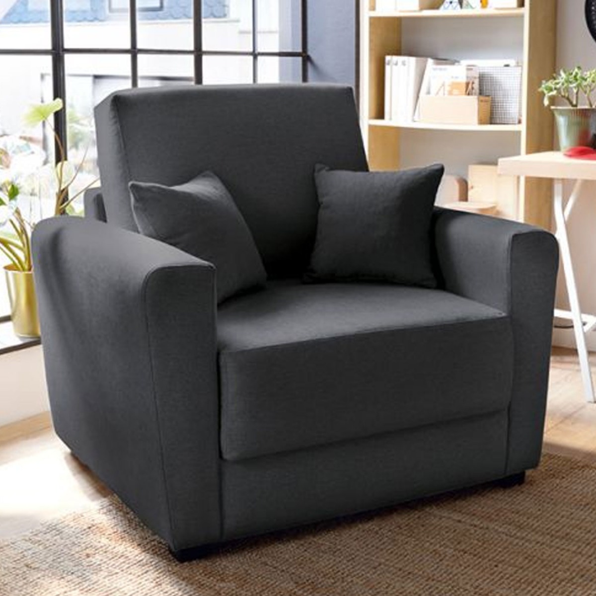 ALEXANDER Linen Fabric Single Sofa Bed - Black