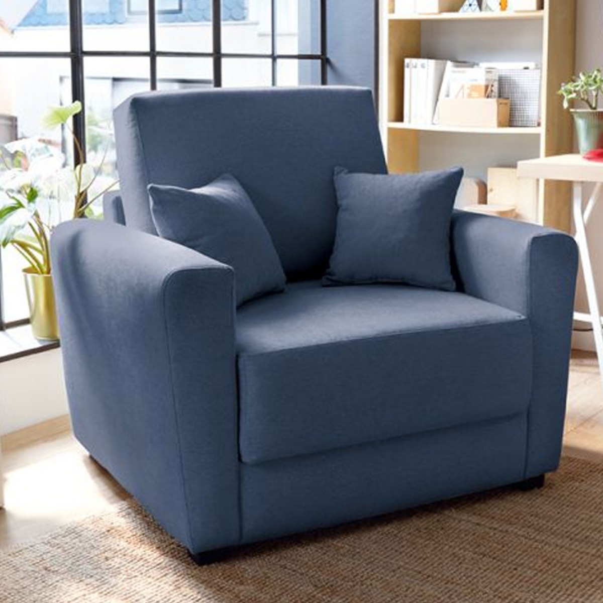 ALEXANDER Linen Fabric Single Sofa Bed - Dark Blue