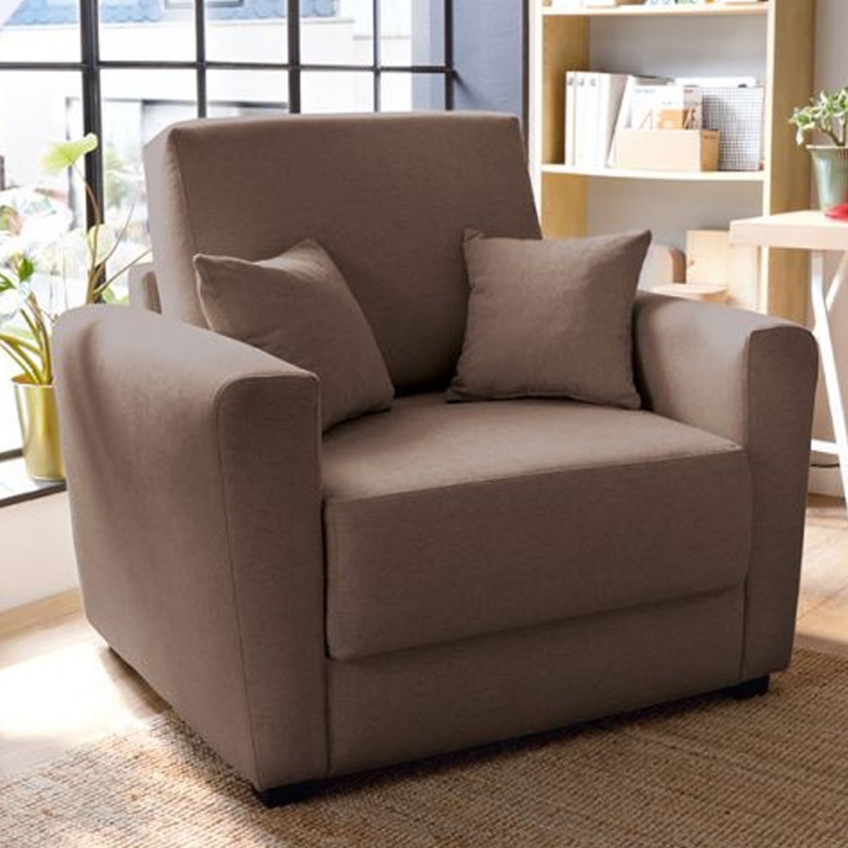 AALEXANDER Linen Fabric Single Sofa Bed - Tan Brown